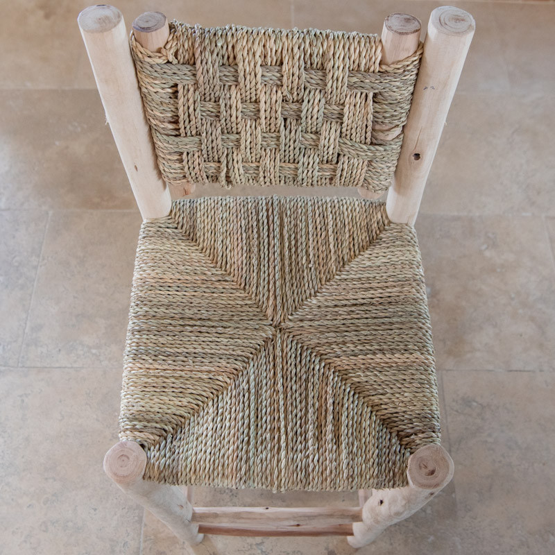 Chaise Bar Bohème - Naturel - Dossier inclinable - 33/33cm - Hauteur 65cm -