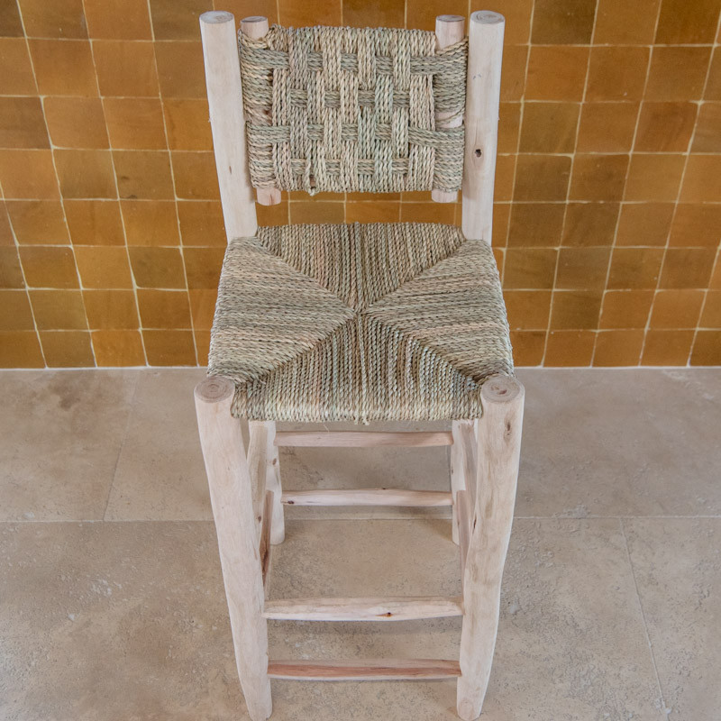 Chaise Bar Bohème - Naturel - Dossier inclinable - 33/33cm - Hauteur 65cm -