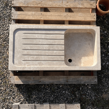 Evier Travertin Naturel 1 bac - 100/50cm - Hauteur 15cm - Lisse -
