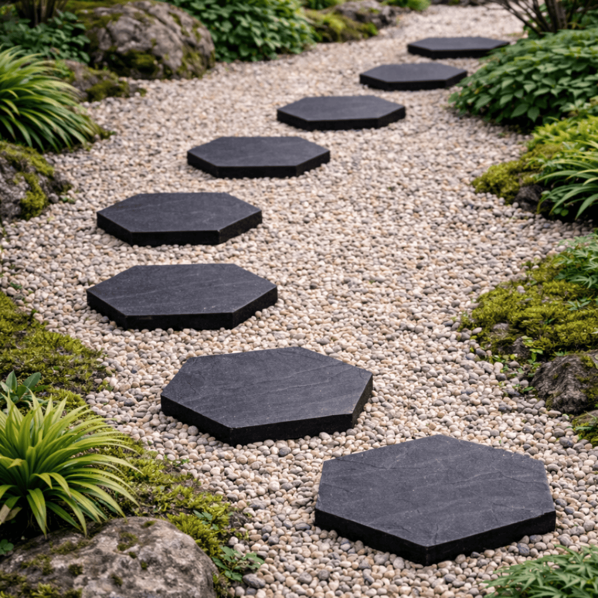 Pas japonais - Ardoise - 40x30cm - ≈30mm - Hexagone -