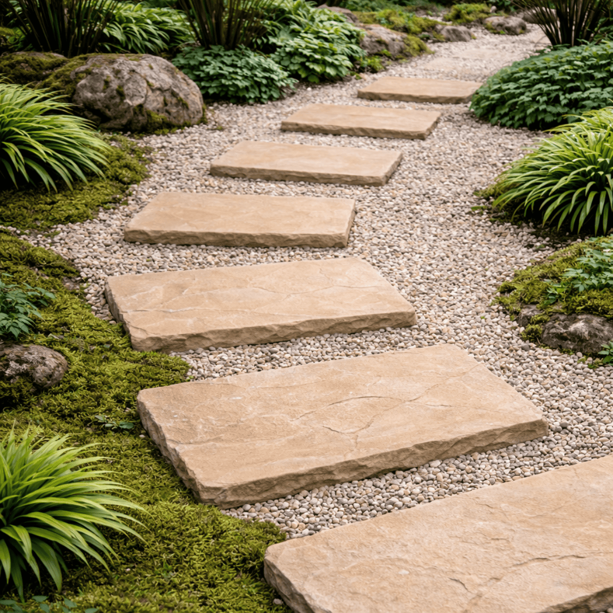 Pas Japonais - Grès d'Inde - Beige - 80x30cm - ≈30/50mm -