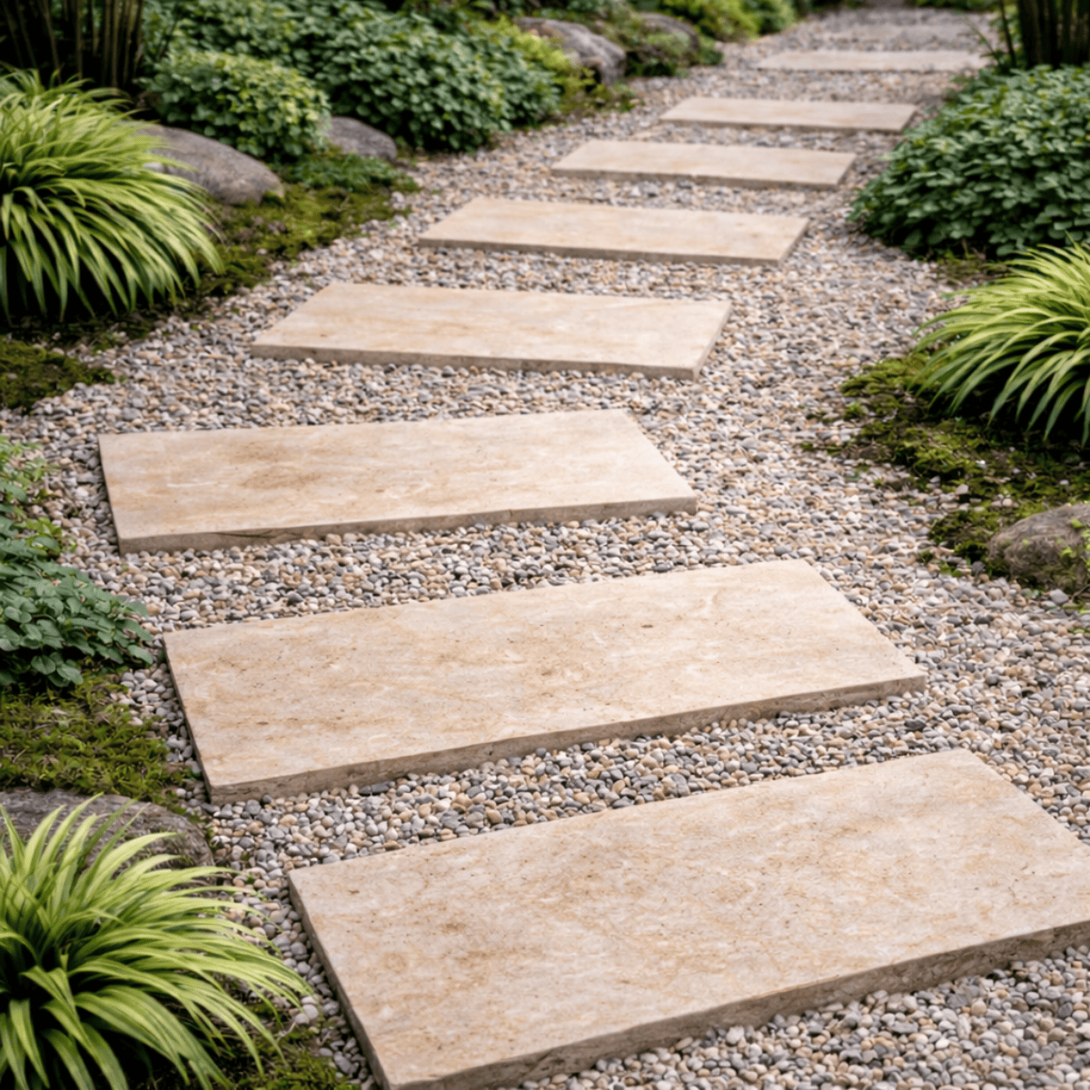 Pas Japonais - Travertin 1 choix MIX - Beige - 100x30,5cm - 30mm - Vieillie -