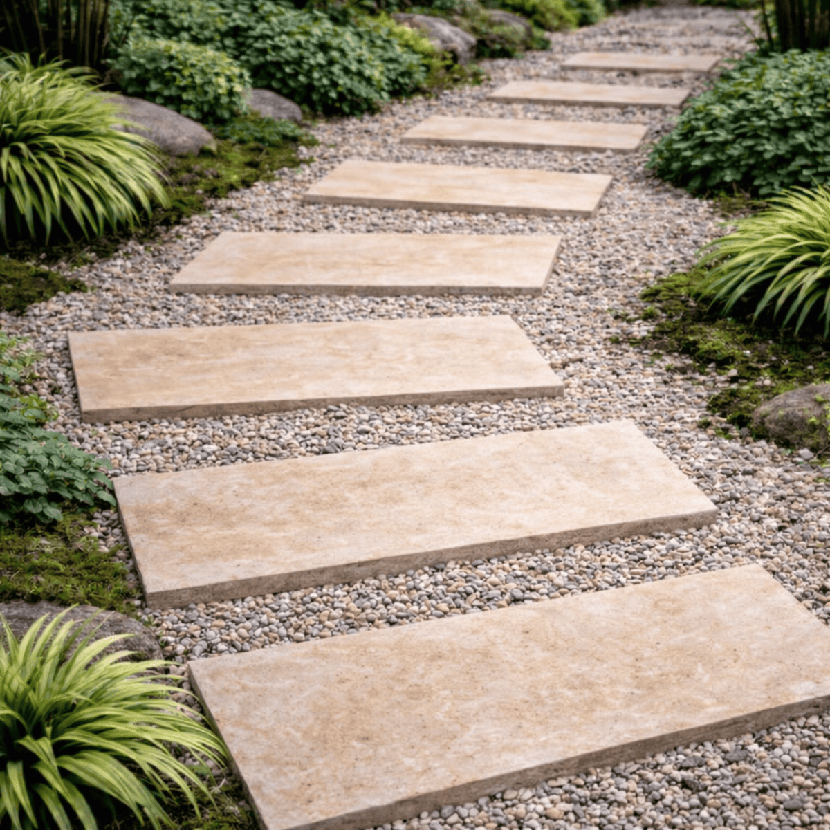 Pas Japonais - Travertin 1 choix MIX - Beige - 120x30,5cm - 30mm - Vieillie -