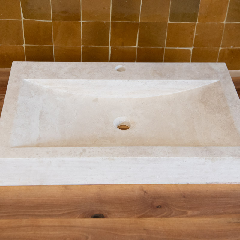 Vasque Travertin Beige - Bord droit - 70 x 45cm - Hauteur 10cm -