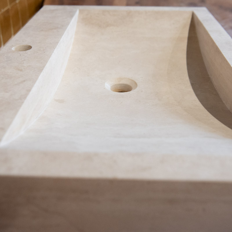 Vasque Travertin Beige - Bord droit - 70 x 45cm - Hauteur 10cm -