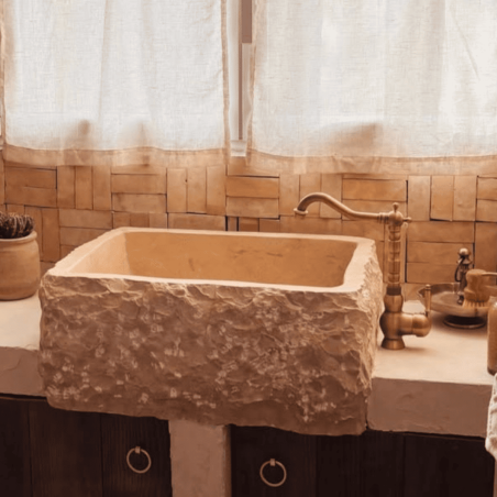 Evier Marbre Beige 1 bac - ≈ 65x50cm - Hauteur ≈ 26cm - Eclatée Naturelle -