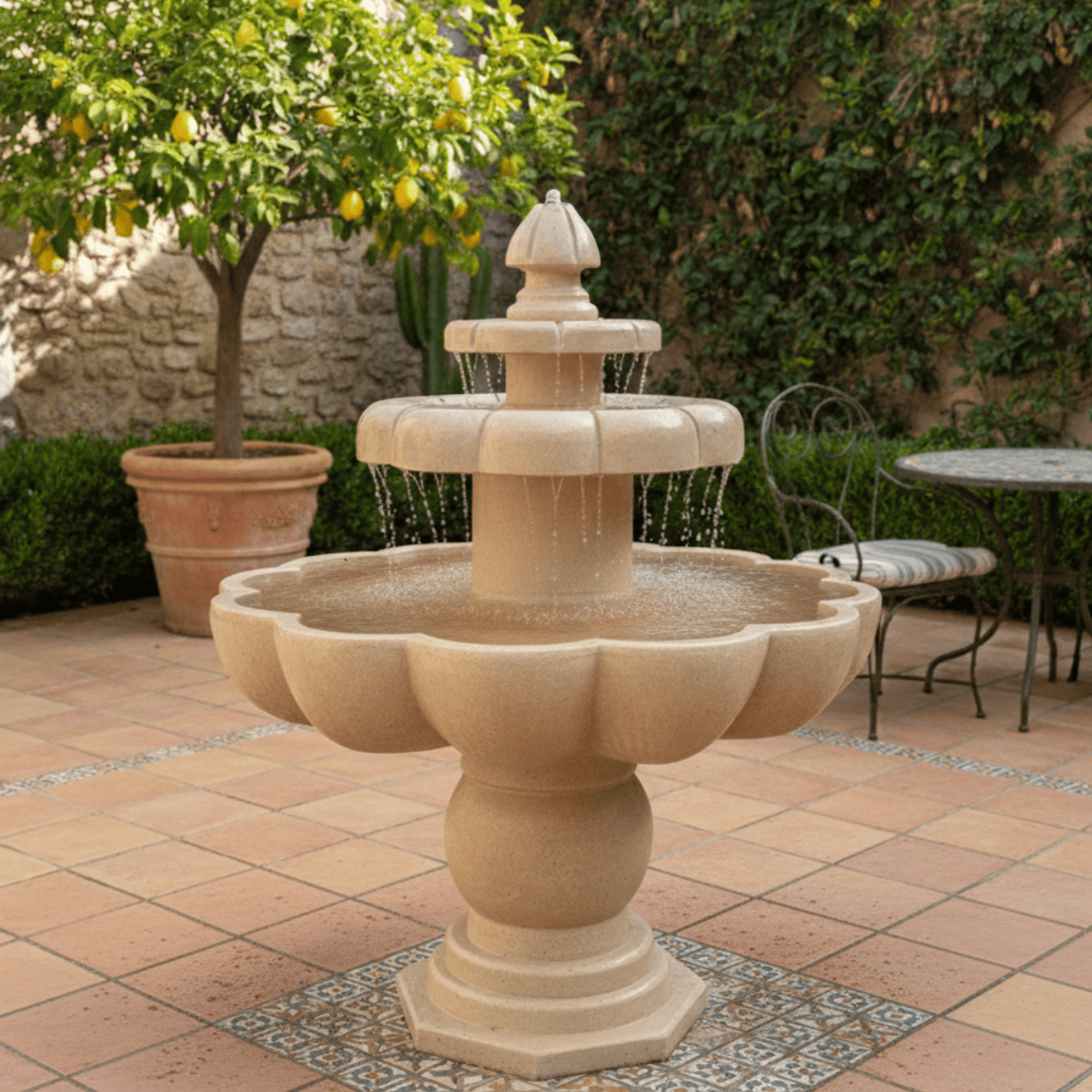 Fontaine Marbre Beige - MEDICIS - ⌀80cm - Hauteur 55cm -