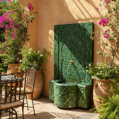 Fontaine Zellige - Aladin - Vert Tamegroute - 120x80cm - Pompe & Crachoir Laiton -