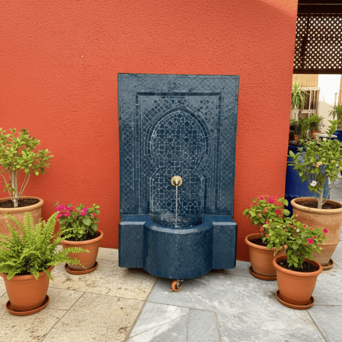 Fontaine Zellige - Aladin - Bleu Glaz - 100x60cm - Pompe & Crachoir Laiton -