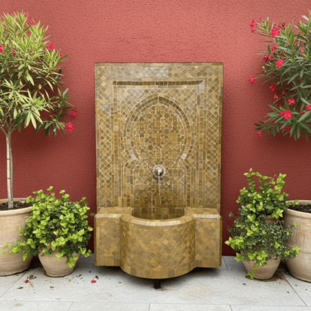 Fontaine Zellige - Aladin - Miel - 100x60cm - Pompe & Crachoir Laiton -