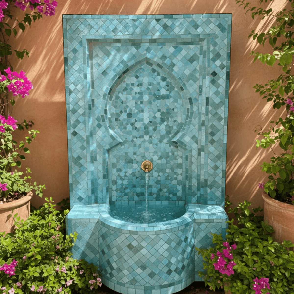 Fontaine Zellige - Aladin - Vert Siam - 120x80cm - Pompe & Crachoir Laiton -