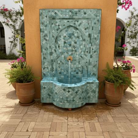 Fontaine Zellige - Aladin - Vert Siam - 100x60cm - Pompe & Crachoir Laiton -