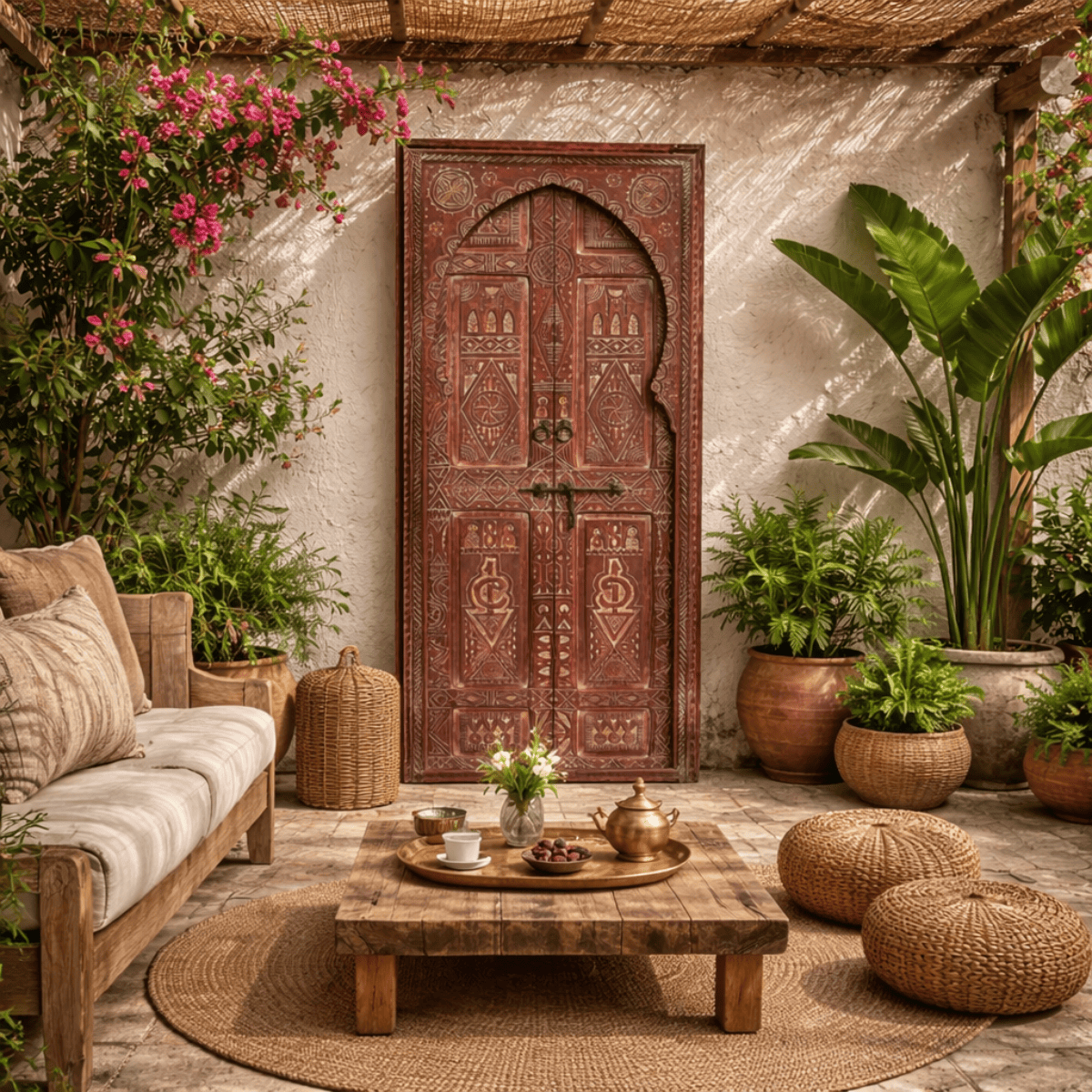Porte en Bois Marocaine - ≈ 198x75cm - Ahmar -