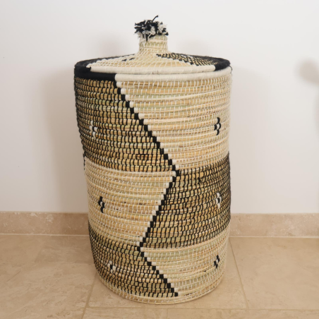 Panière artisanale - Doum - ≈ d40x60cm - Bicolore -