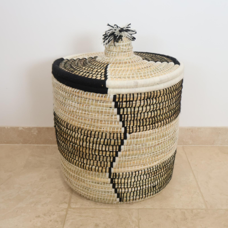 Panière artisanale - Doum - ≈40x40cm - Bicolore -