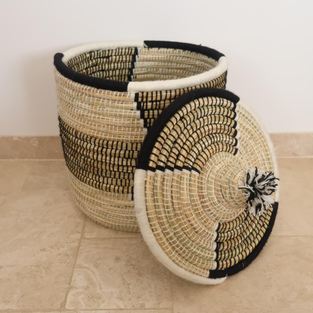 Panière artisanale - Doum - ≈40x40cm - Bicolore -