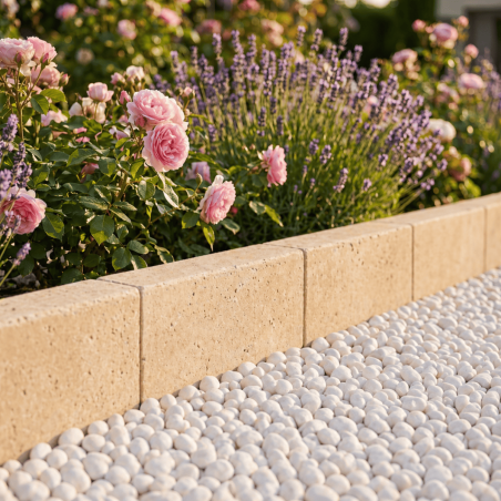 Bordure Travertin Beige Vieillie - Hauteur 20cm - Longueur 50cm - Epaisseur 7cm -