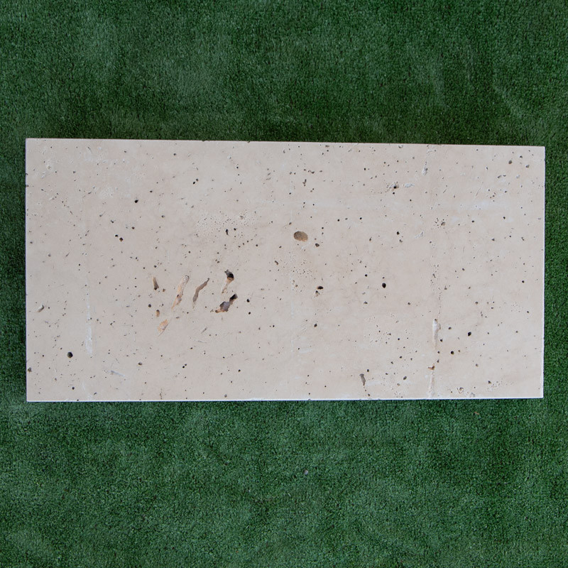 Margelle Travertin Premier choix Light Mix -Beige - Bord droit - 61 x 40,6 x 7,5 cm - Vieillie -