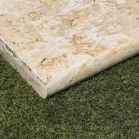 Margelle Travertin Commercial - Beige - Bord arrondi - 61 x 33 x 5 cm - Vieillie -