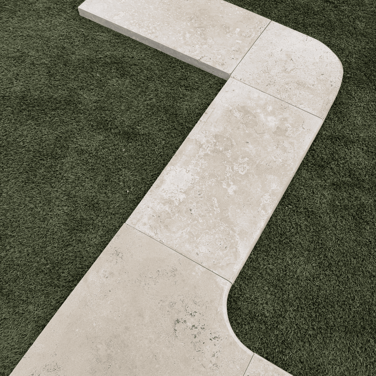 Angle Sortant Travertin Beige - Bord arrondi - 33/33cm 5cm - Vieillie -