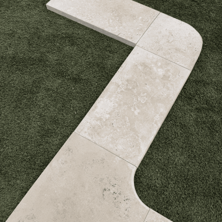 Angle Sortant Travertin Beige - Bord arrondi - 33/33cm 5cm - Vieillie -