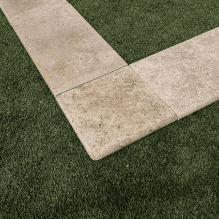 Angle Sortant Travertin premier choix Mix - Beige - Bord arrondi - 33 x 33 x 3 cm - Vieillie -