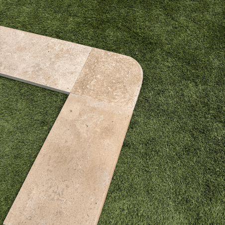 Angle Sortant Travertin premier choix Mix - Beige - Bord arrondi - 33 x 33 x 3 cm - Vieillie -