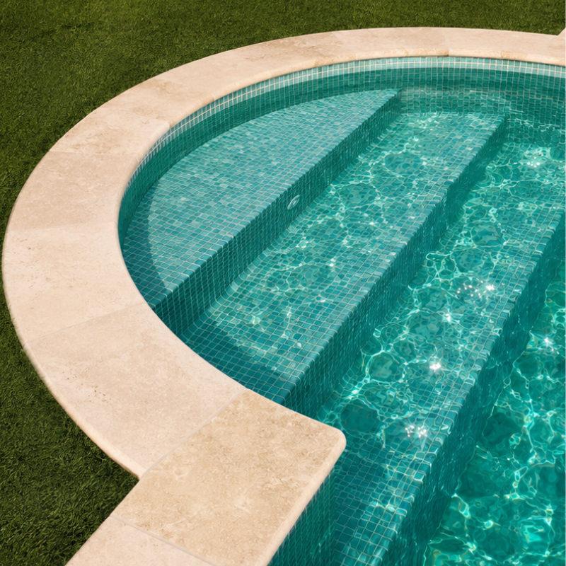 Kit de margelles courbes pour piscine en travertin Premier Choix Light Mix Beige - Bord arrondi - 3 m -