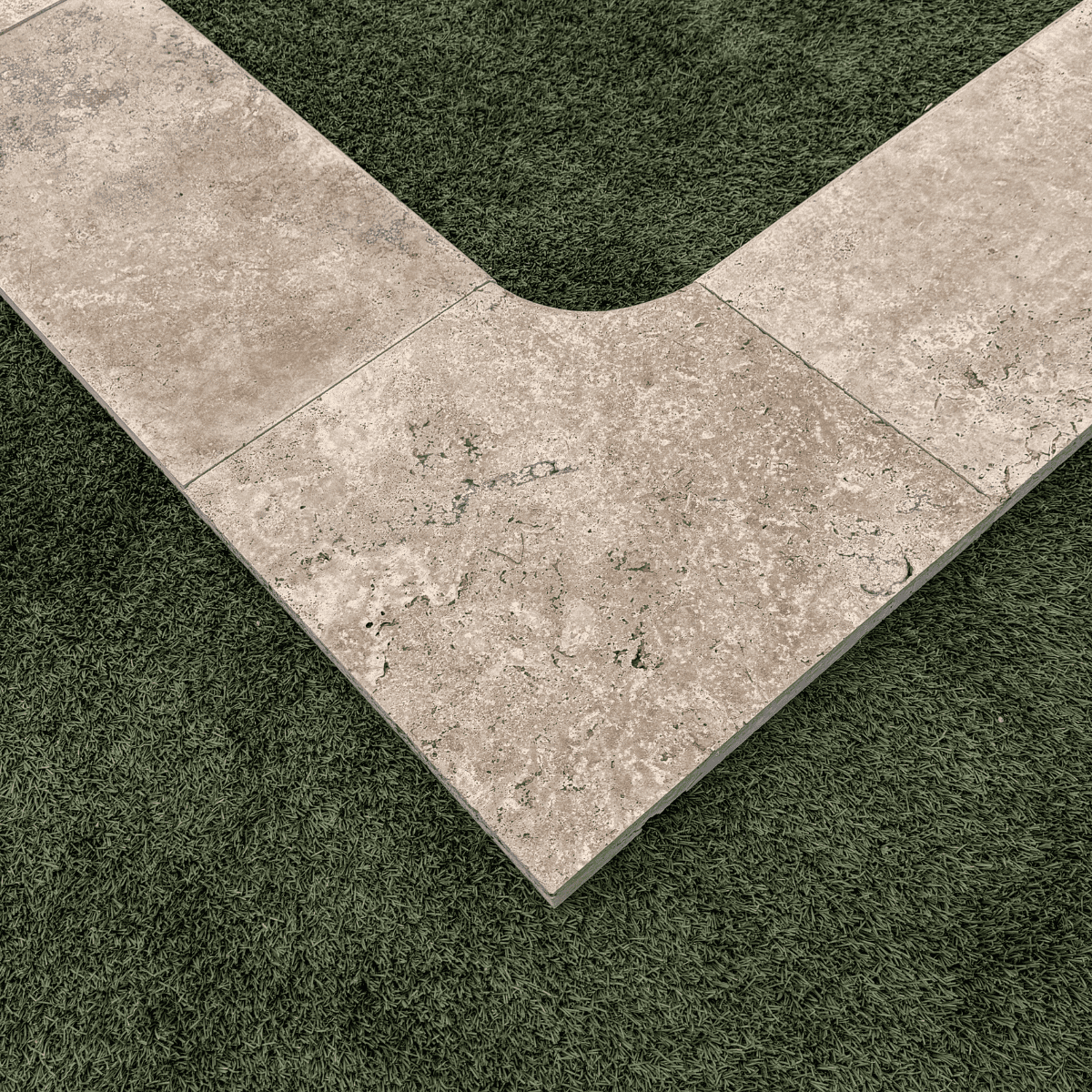Angle rentrant pour marche en travertin Noce 45 x 45 x 3 cm - Bord arrondi -