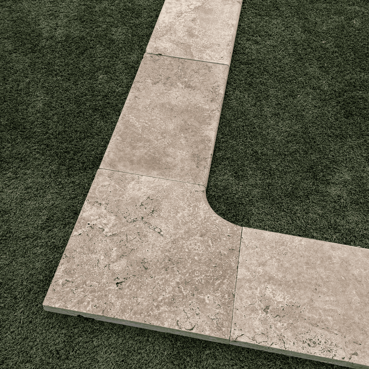Angle rentrant pour marche en travertin Noce 45 x 45 x 3 cm - Bord arrondi -