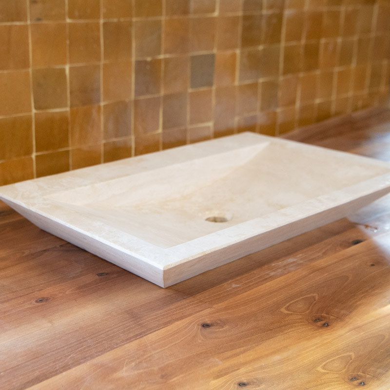 Vasque à poser Travertin Beige - 70x45x10cm - Bord biseauté - Lisse -