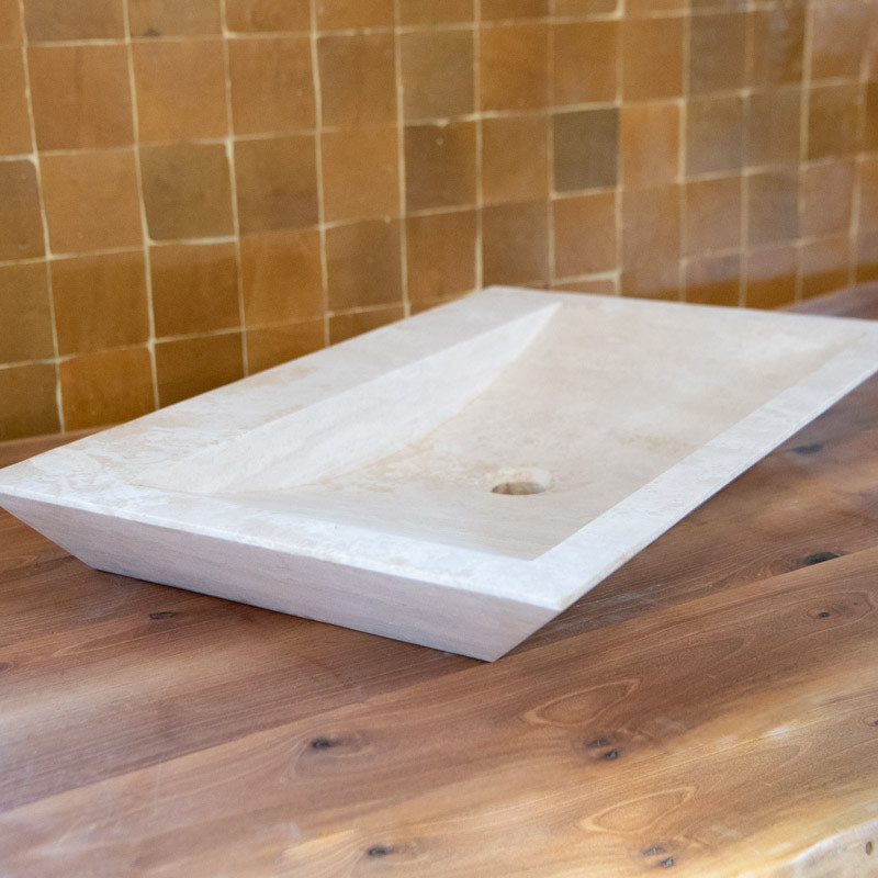 Vasque Travertin Beige - 70 x 45 cm - Bord biseauté - Hauteur 10cm -