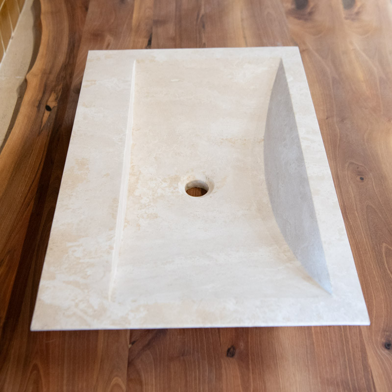Vasque à poser Travertin Beige - 70x45x10cm - Bord biseauté - Lisse -