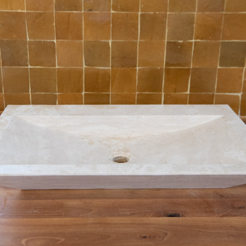 Vasque à poser Travertin Beige - 70x45x10cm - Bord biseauté - Lisse -