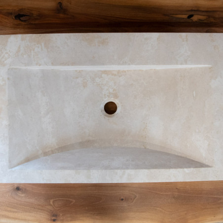Vasque à poser Travertin Beige - 70x45x10cm - Bord biseauté - Lisse -