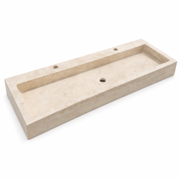 Vasque à poser Travertin Beige - 120x45x10cm - Bord droit - Lisse -