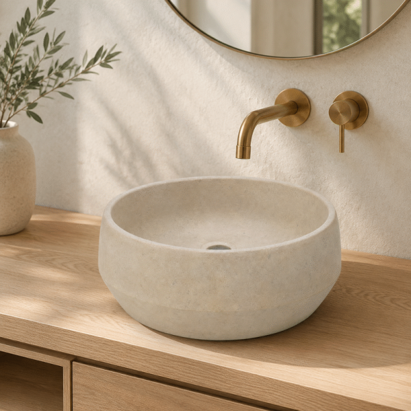 Vasque à poser Travertin Beige - Bol II - ⌀ 40x15cm - Lisse -