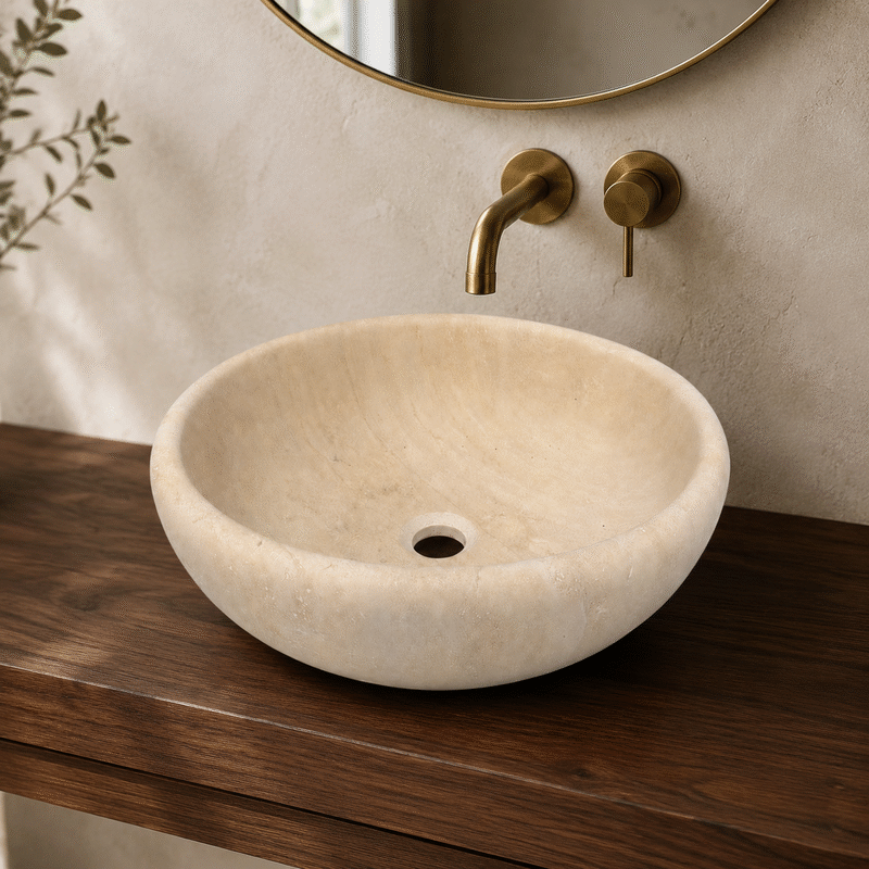 Vasque à poser Travertin Beige - Bol - ⌀ 40x15cm - Lisse -
