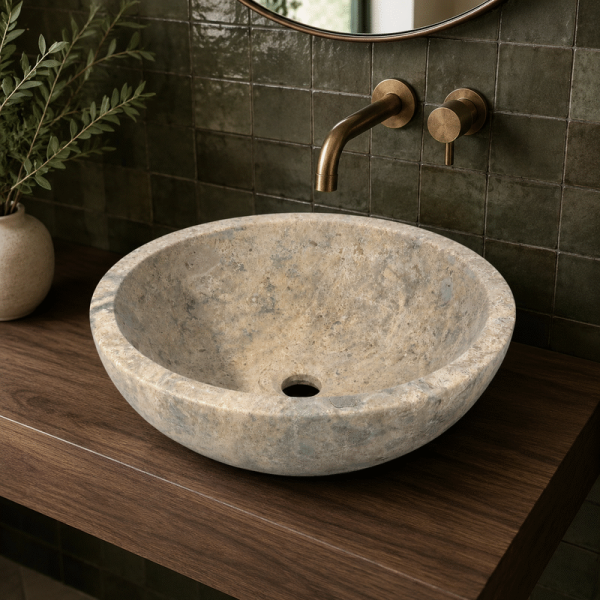 Vasque à poser Travertin Silver - ⌀40x15cm - Lisse -