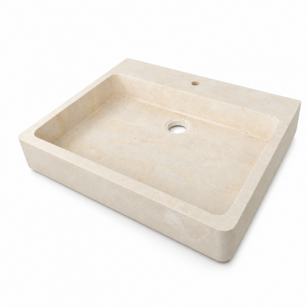Evier à poser Travertin beige - 1 bac - 90x70x15cm - Lisse -