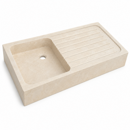 Evier à poser Travertin beige - 1 bac - 100x50x15cm - Lisse -
