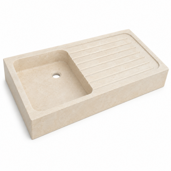 Evier à poser Travertin beige - 1 bac - 100x50x15cm - Lisse -