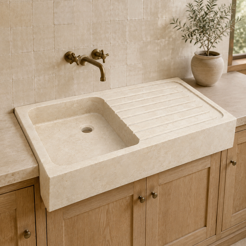 Evier à poser Travertin beige - 1 bac - 100x50x15cm - Lisse -