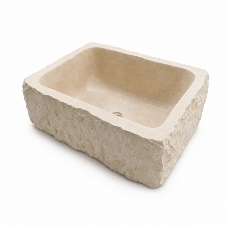 Evier à poser Marbre Beige - 1 bac - ≈ 65x50x26cm - Eclatée Naturelle -