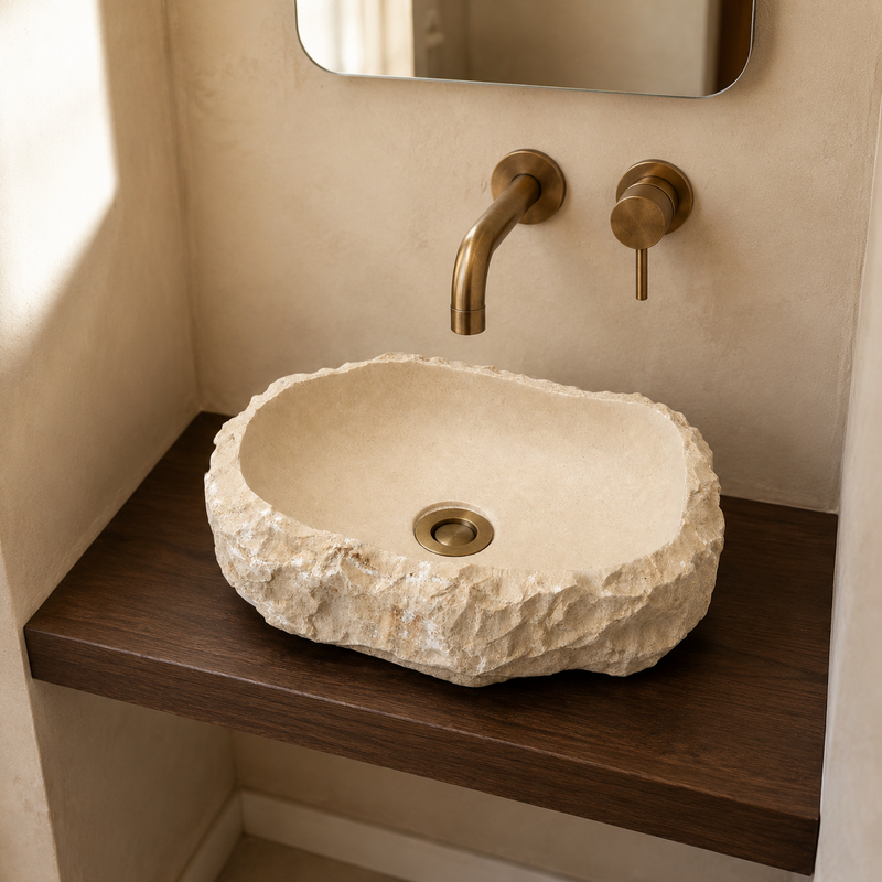 Vasque à poser Marbre Beige - 40x30x11cm - Eclatée Naturel -