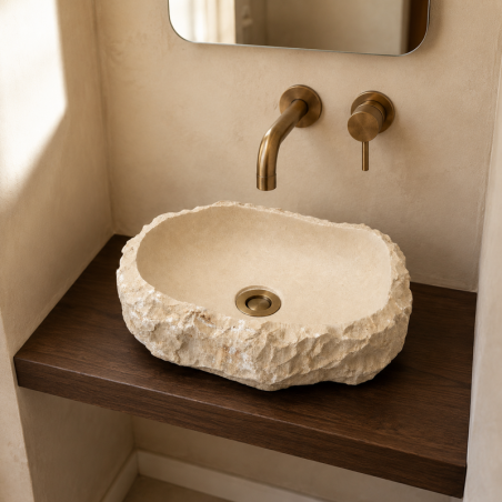 Vasque à poser Marbre Beige - 40x30x11cm - Eclatée Naturel -