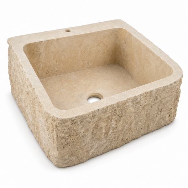 Evier à poser Travertin beige - 1 bac - 60x65x26cm - Eclatée -
