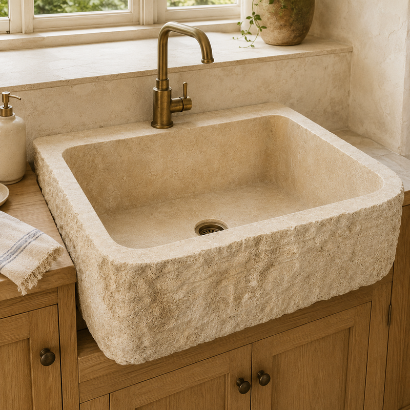 Evier à poser Travertin beige - 1 bac - 60x65x26cm - Eclatée -