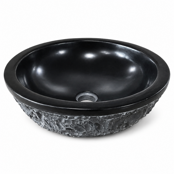 Vasque à poser Marbre Noir - ⌀ 40x15cm - Bol Eclaté -