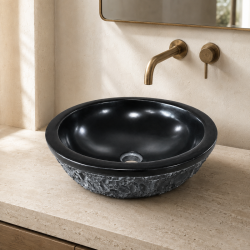 Vasque à poser Marbre Noir - ⌀ 40x15cm - Bol Eclaté -